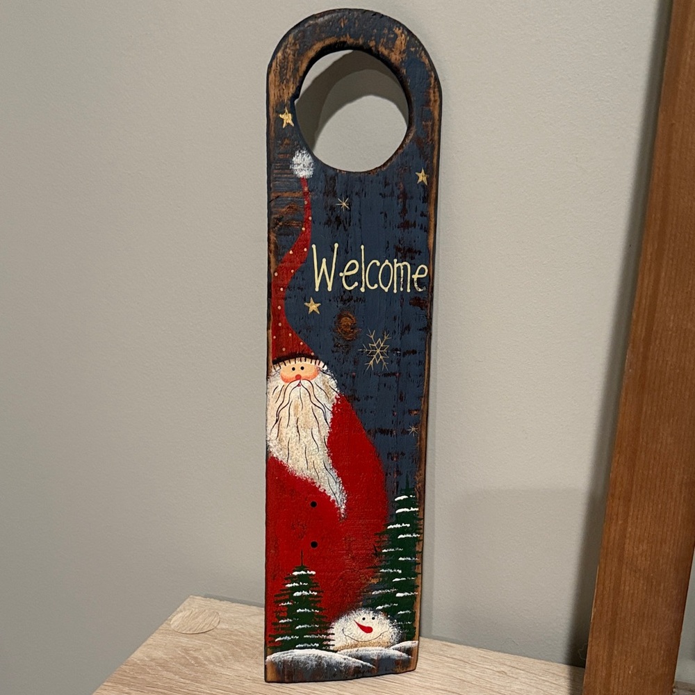 Festive Santa Welcome Sign - Red and Blue